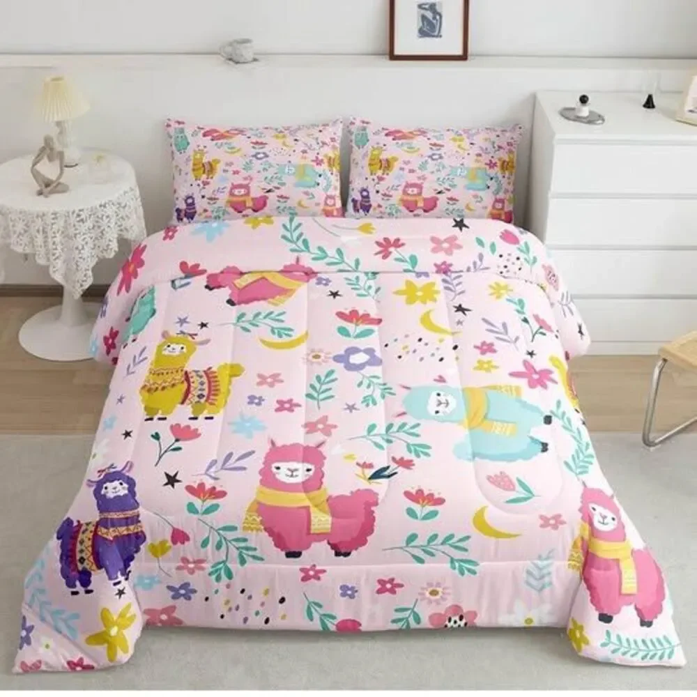 🦙 NEW Pink Llama Twin Comforter Set – Cute Kids/Tween Bedding 🦙